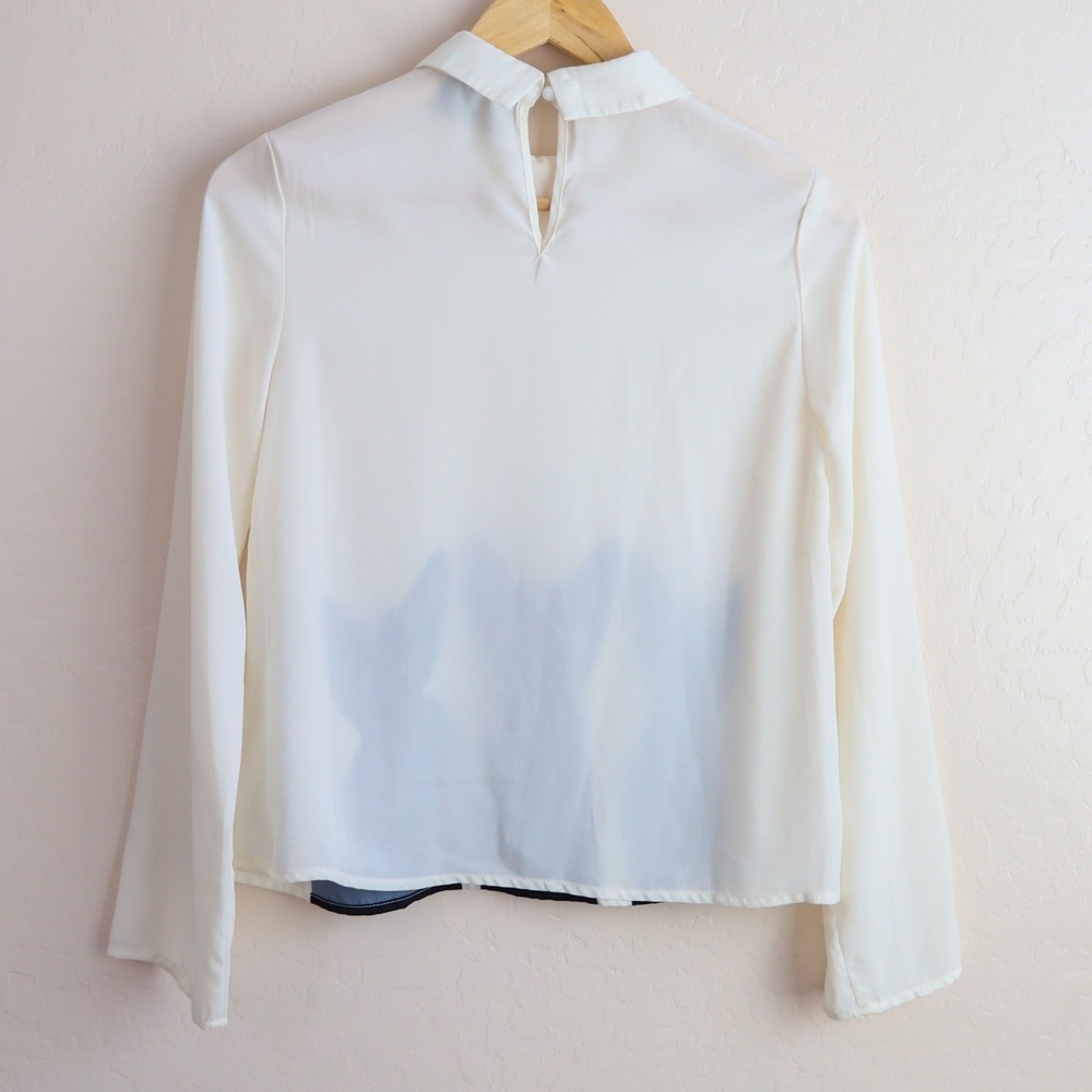 The Moon Cream Long Sleeve Chiffon Blouse Black Cat Print Collar Top Women's S - Picture 9 of 12